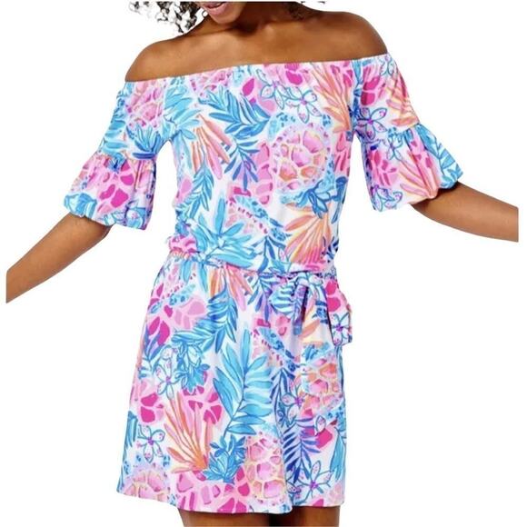 Lilly Pulitzer Size S Samia Off-the-Shoulder Romper Rainforest Retreat Print NWT - Picture 1 of 12